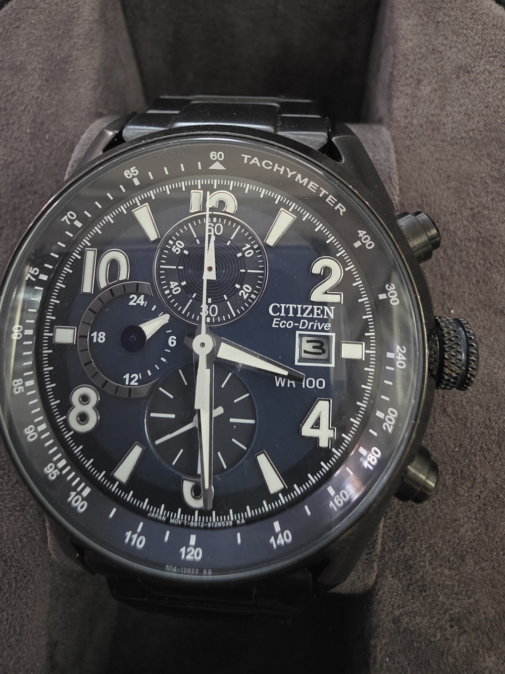 Citizen Eco-Drive Men's Black Chronograph Watch Navy Blue Dial (Brand NEW) - Picture 11 of 11